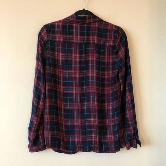 Zara Ruffle Trim Plaid V-neck Button Down - Picture 2 of 6